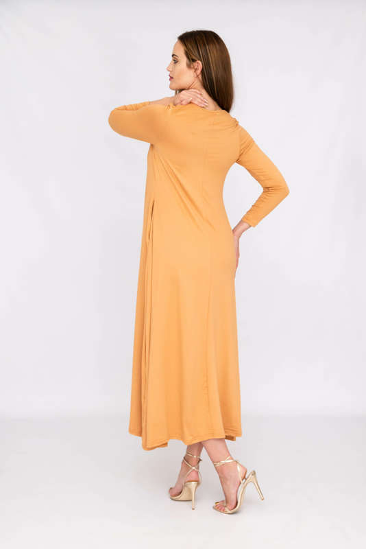 Madilyn Women's Casual Long Sleeves Maxi Dress With Pockets Tan