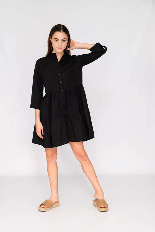 Maxi Shirt Dress Tiered Black