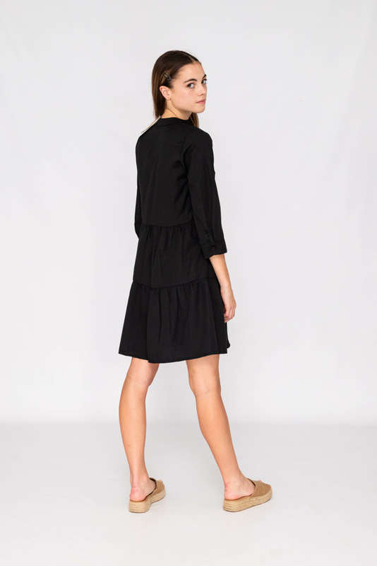 Maxi Shirt Dress Tiered Black