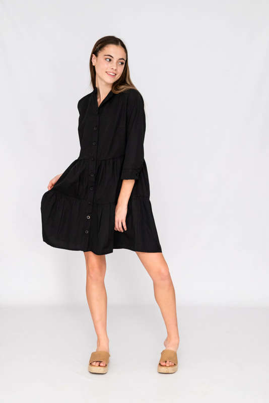 Maxi Shirt Dress Tiered Black