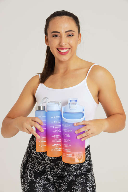 Motivational Water Bottle 3 in 1 with Straw Time Marker 2L+900ml+300ml