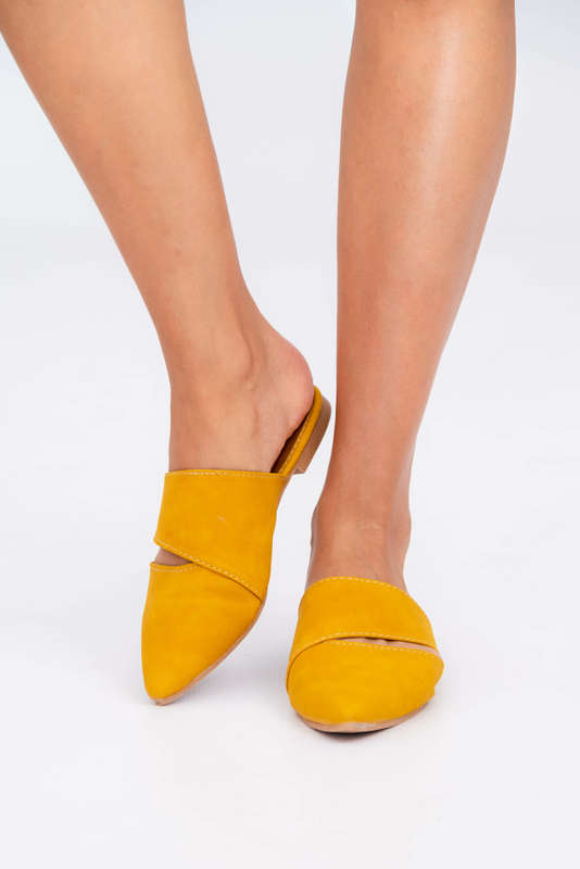 Mustard Pointed Mules Flat Sandals
