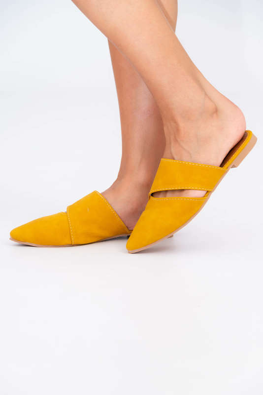 Mustard Pointed Mules Flat Sandals