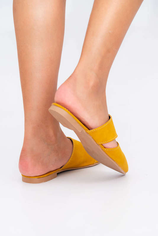 Mustard Pointed Mules Flat Sandals