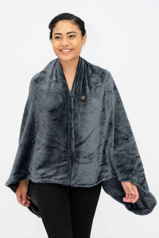 Senza® Plush Fleece Zipp-Up USB-Powered Heated Shawl Blanket