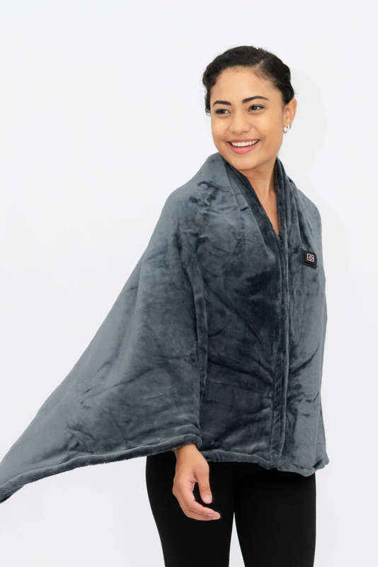 Senza® Plush Fleece Zipp-Up USB-Powered Heated Shawl Blanket