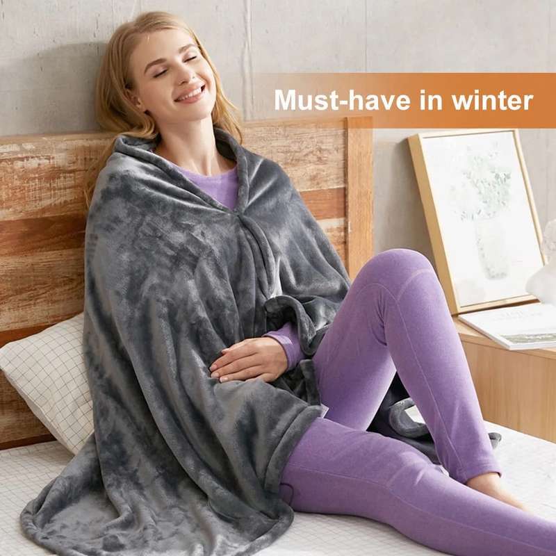 Senza® Plush Fleece Zipp-Up USB-Powered Heated Shawl Blanket