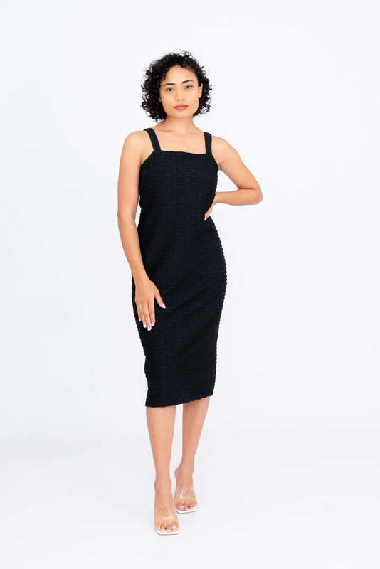 Hazel Black Textured Strappy Midi Dress