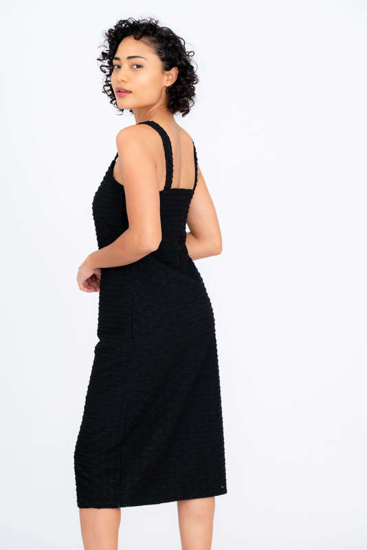 Hazel Black Textured Strappy Midi Dress