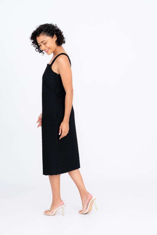 Hazel Black Textured Strappy Midi Dress