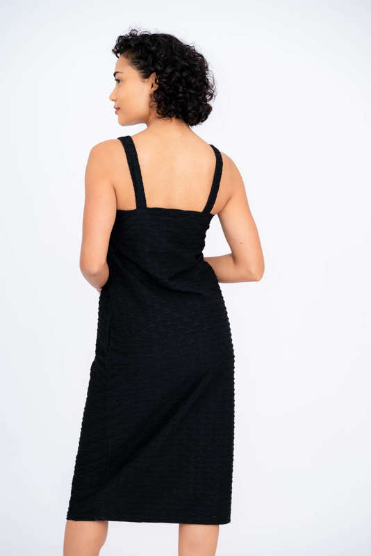 Hazel Black Textured Strappy Midi Dress