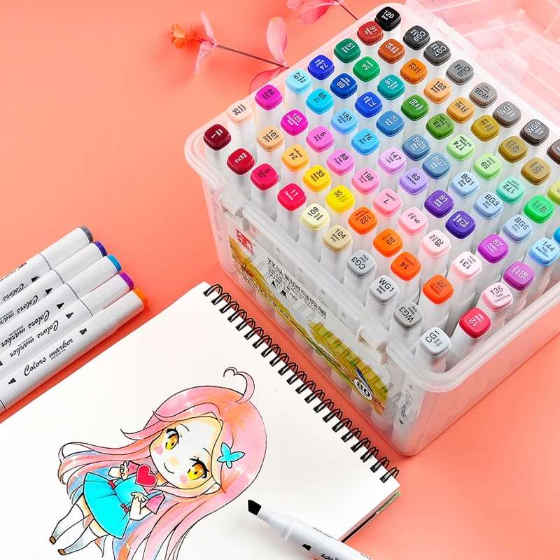 Set of 36 Twin Tip Marker Pen Highlighters for Graphic Art With Carry Case