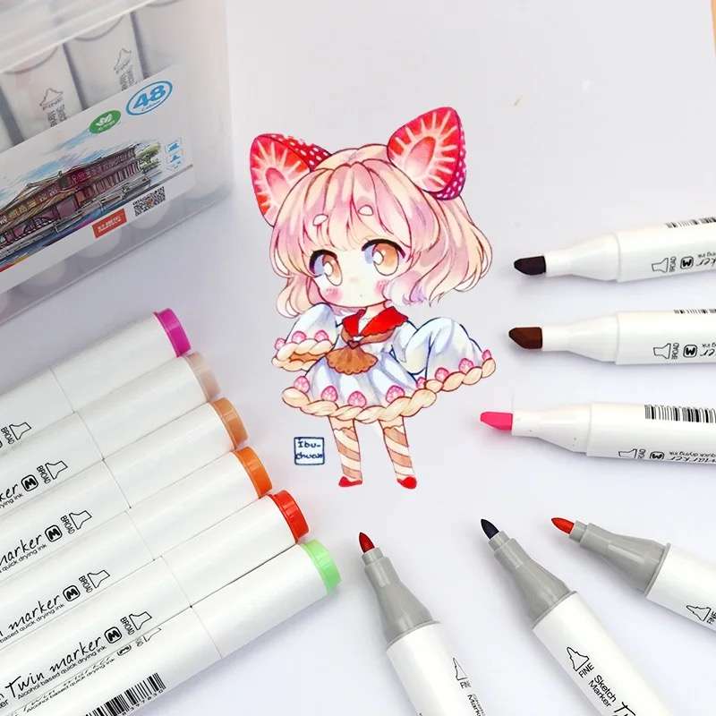 Set of 36 Twin Tip Marker Pen Highlighters for Graphic Art With Carry Case