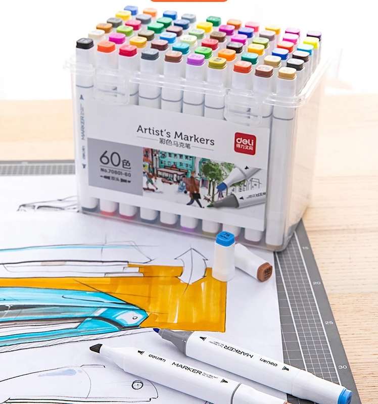 Set of 36 Twin Tip Marker Pen Highlighters for Graphic Art With Carry Case