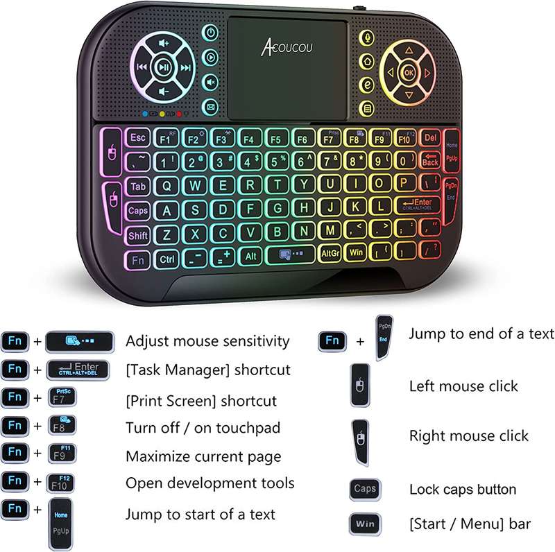 Mini 2.4GHz Backlit Wireless Keyboard Touchpad for Android TV Box PC 7 Colour