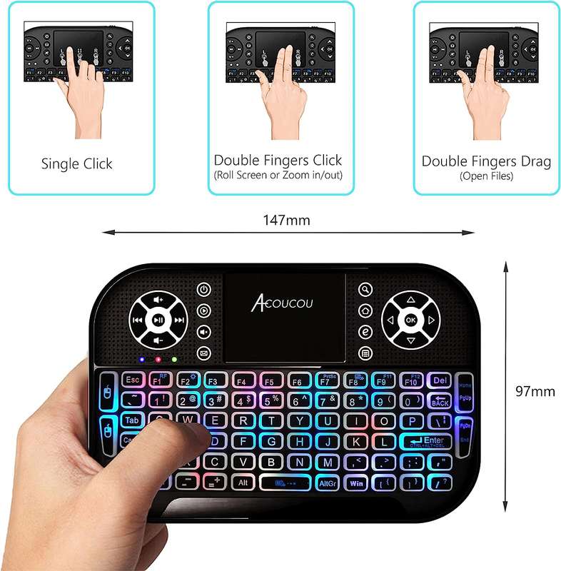 Mini 2.4GHz Backlit Wireless Keyboard Touchpad for Android TV Box PC 7 Colour