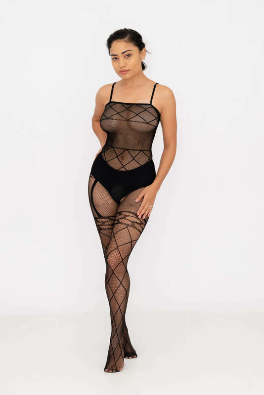 Steamy Nights Fishnet Body stocking Lingerie Dress Set With Seamless Panty