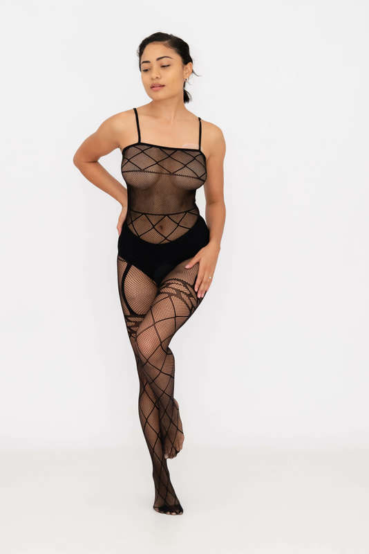 Steamy Nights Fishnet Body stocking Lingerie Dress Set With Seamless Panty