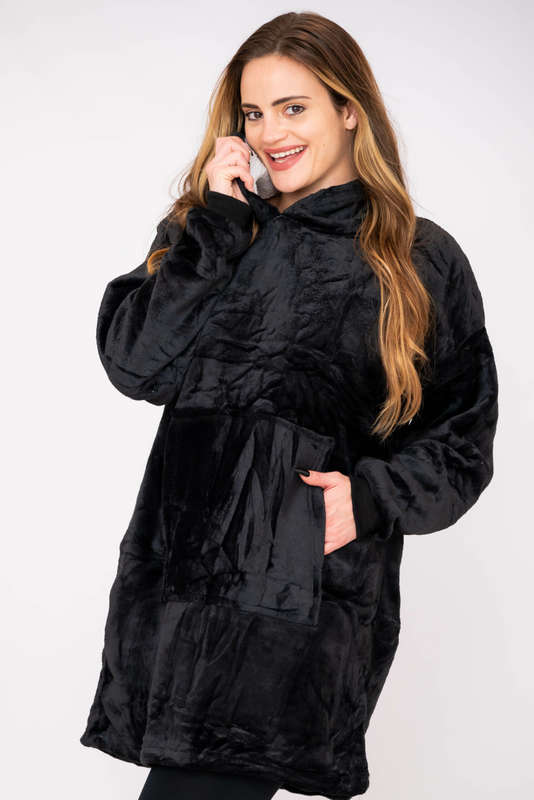 Huggle Hoodie Ultra Plush Blanket Sherpa Hoodie Black