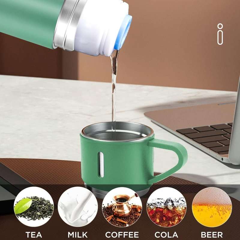 Thermos Vacuum Double Wall Of Stainless Steel Flask Set With 3 Cups 500ml