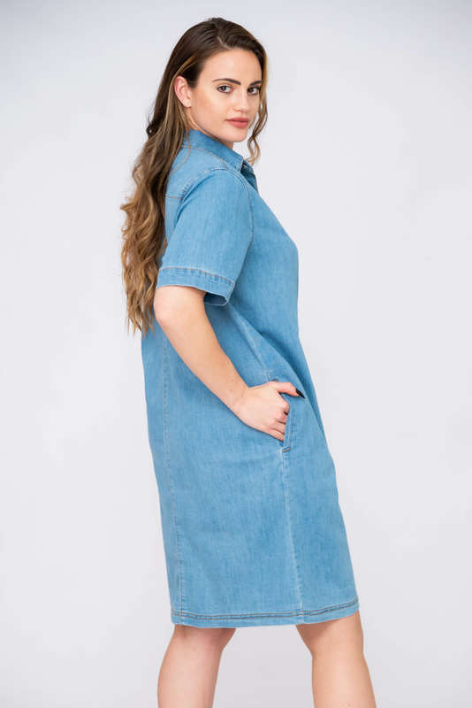Vertigo Denim Shirt Dress With Pockets