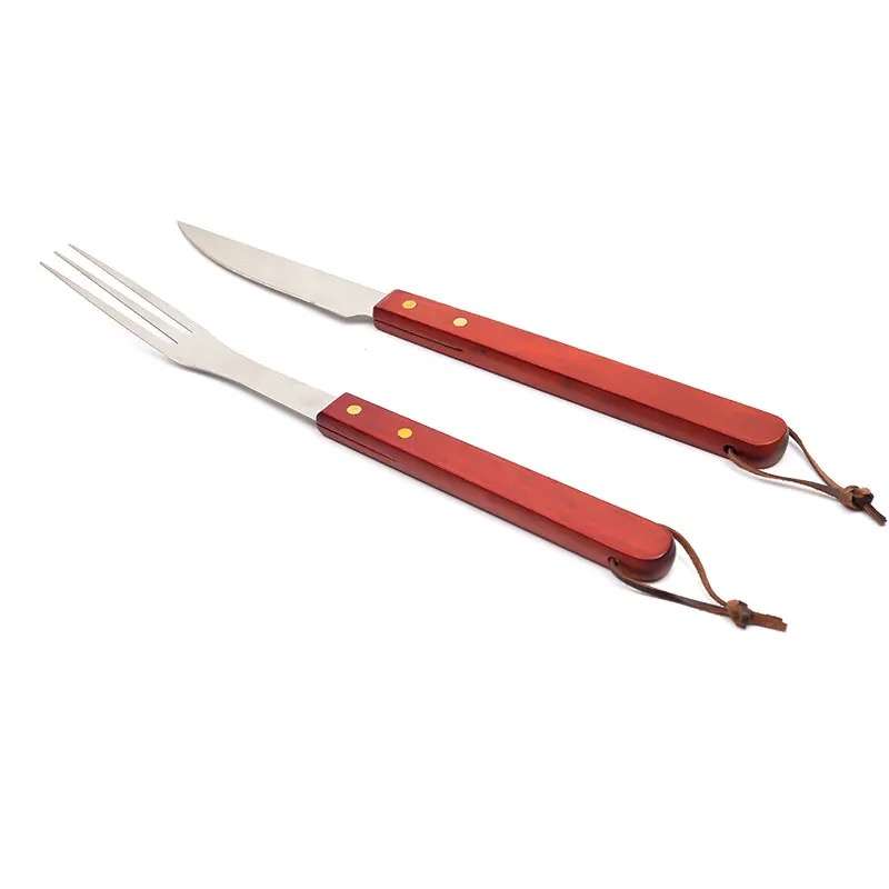 BBQ Grill Braai Knife & Fork Stainless Steel For Camping & Outdoor 35cm Set