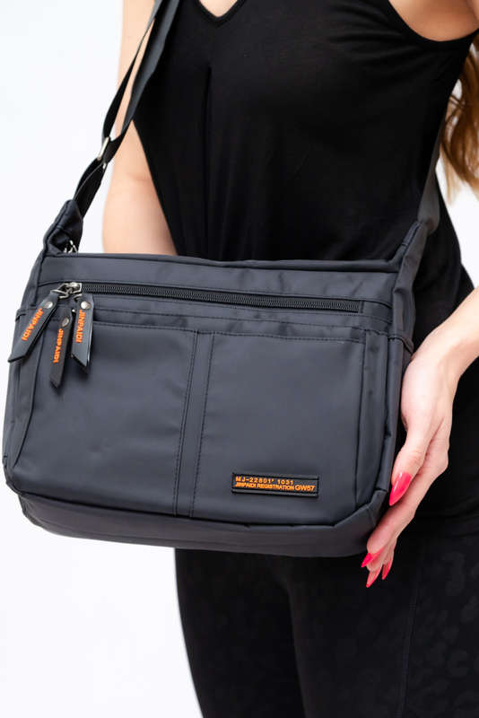 Black Unisex Multi Zipper Sling Shoulder Nylon Bag Crossbody Travel Bag
