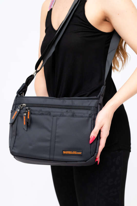 Black Unisex Multi Zipper Sling Shoulder Nylon Bag Crossbody Travel Bag