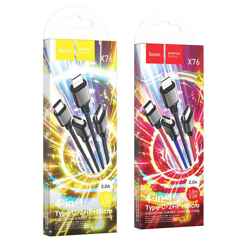 Hoco Charging Cable 4 in 1 USB To Type C - iPhone - Micro 1m