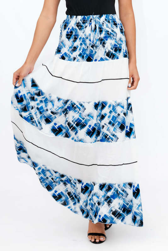 Ladies High Waist Boho Printed Long Pleated Skirt