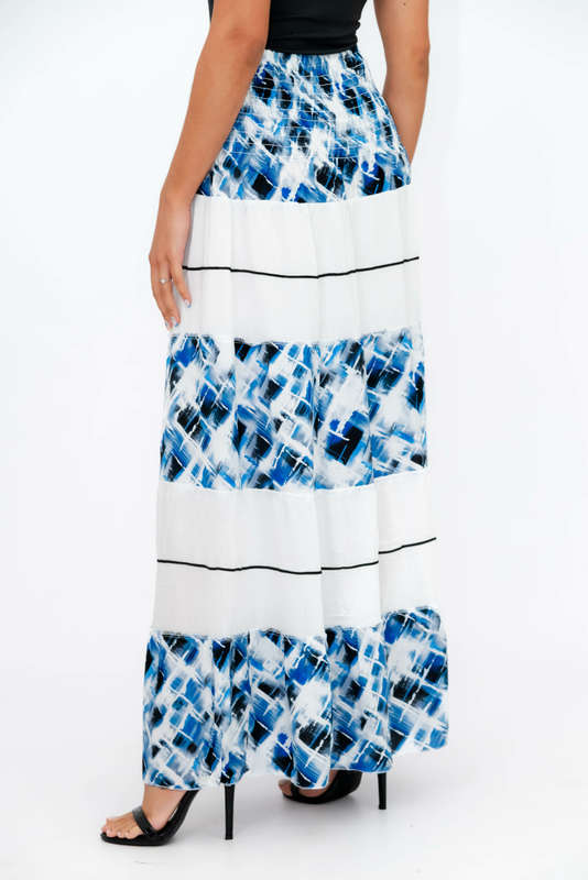 Ladies High Waist Boho Printed Long Pleated Skirt