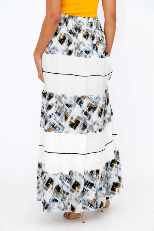 Ladies High Waist Boho Printed Long Pleated Skirt