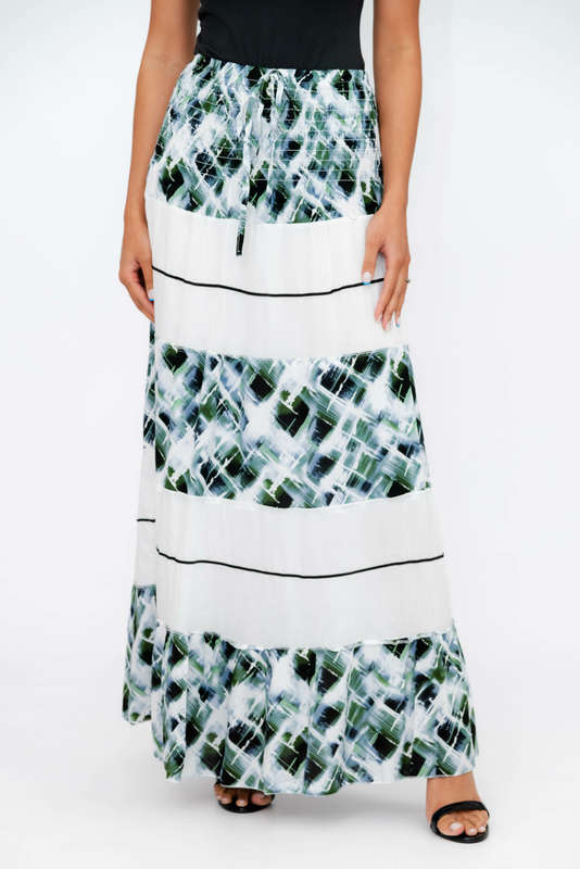 Ladies High Waist Boho Printed Long Pleated Skirt