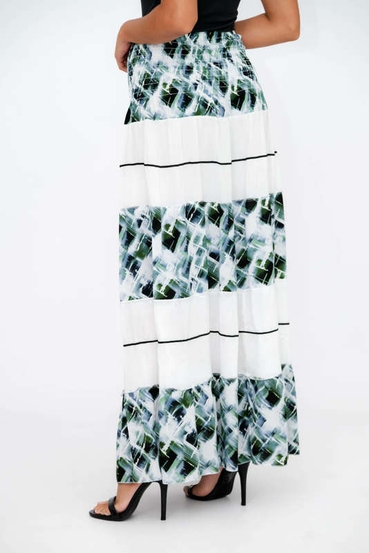 Ladies High Waist Boho Printed Long Pleated Skirt