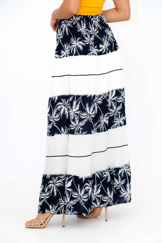 Ladies High Waist Boho Printed Long Pleated Skirt