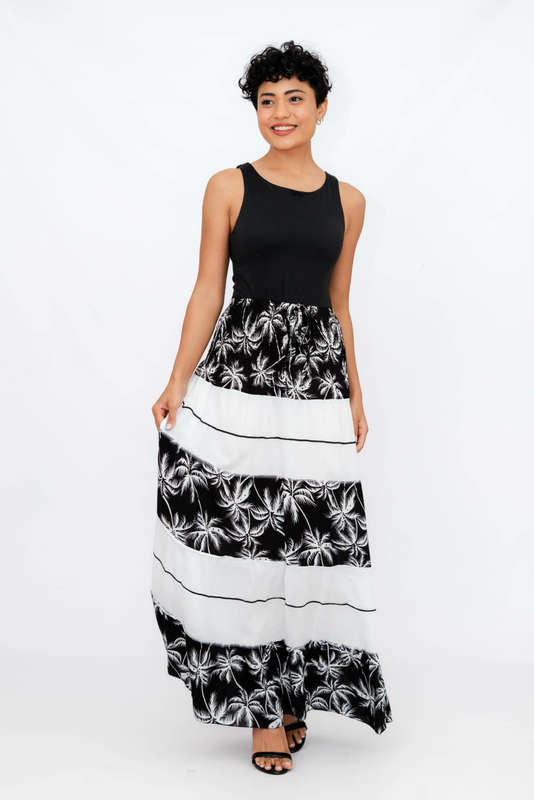 Ladies High Waist Boho Printed Long Pleated Skirt