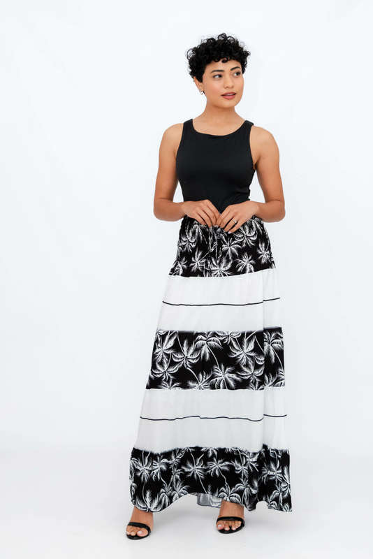 Ladies High Waist Boho Printed Long Pleated Skirt