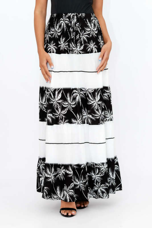 Ladies High Waist Boho Printed Long Pleated Skirt