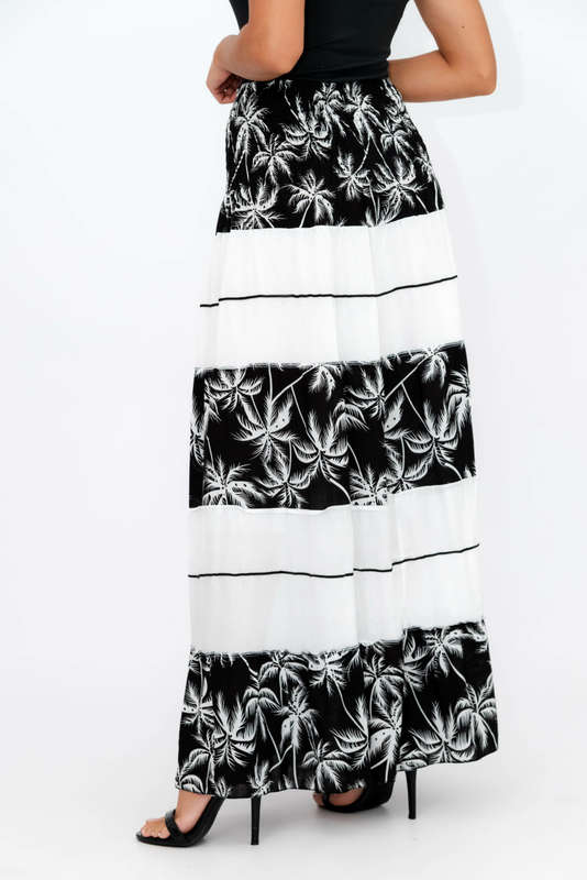 Ladies High Waist Boho Printed Long Pleated Skirt