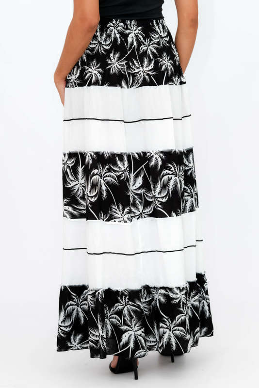 Ladies High Waist Boho Printed Long Pleated Skirt