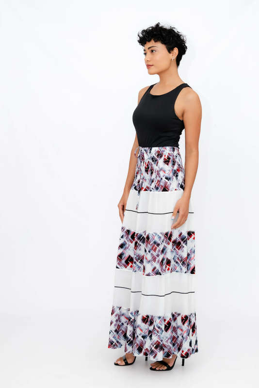 Ladies High Waist Boho Printed Long Pleated Skirt