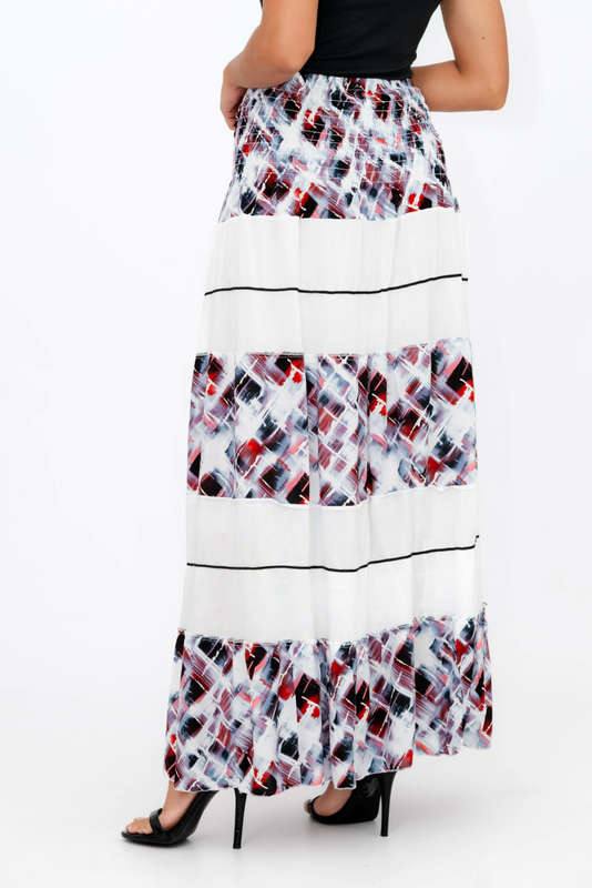 Ladies High Waist Boho Printed Long Pleated Skirt