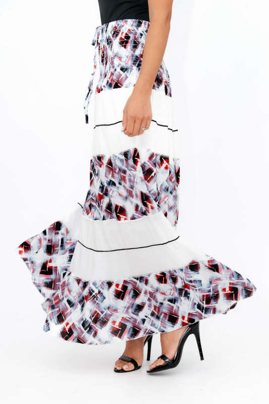 Ladies High Waist Boho Printed Long Pleated Skirt