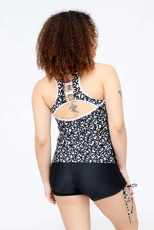 Senza® Ladies Printed Swimwear Strappy Blouson Tankini Set with Boy Shorts