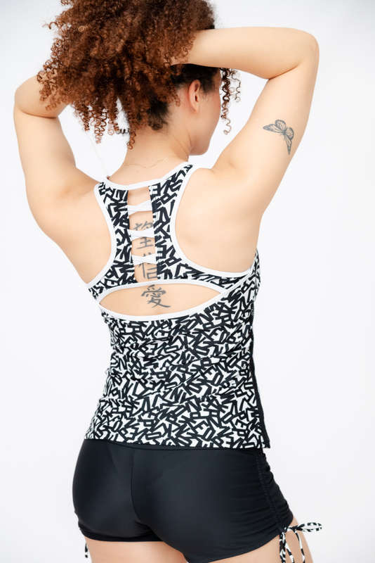 Senza® Ladies Printed Swimwear Strappy Blouson Tankini Set with Boy Shorts