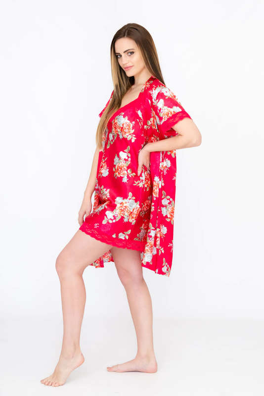 Royal Satin Negligee &amp; Gown Pyjama 2 Pc Set