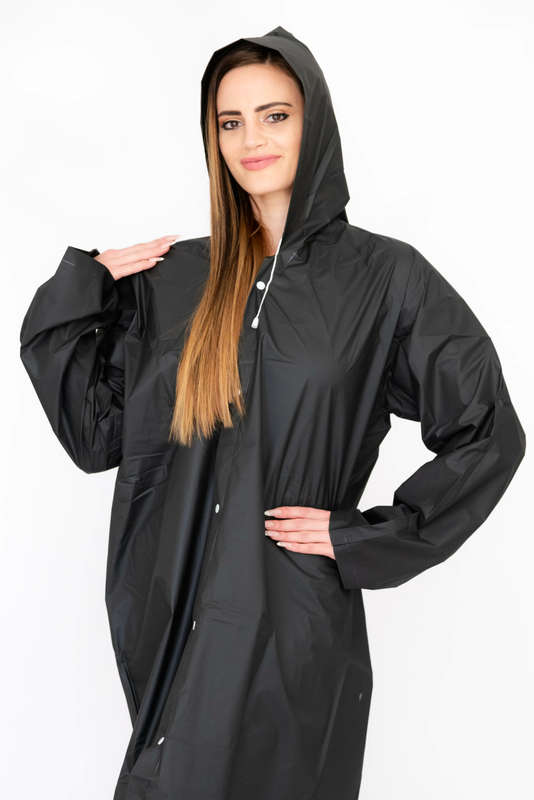 Senza® Unisex Lightweight Button-Down Hooded Raincoat