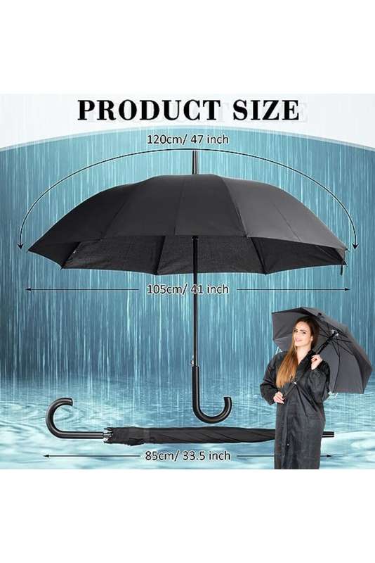 Stick Umbrellas with J Hook Handle Black