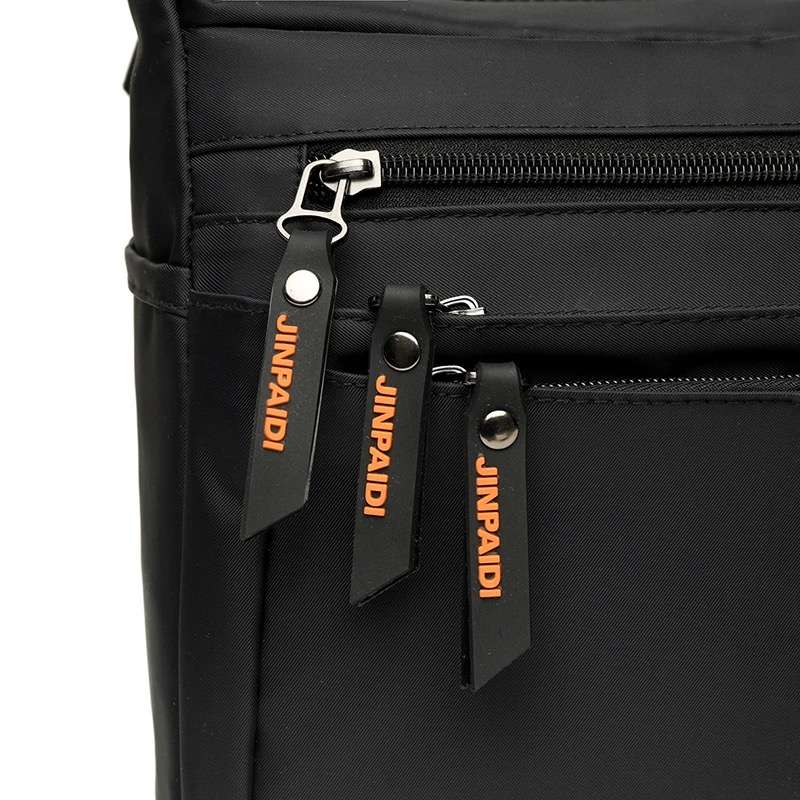 Black Unisex Multi Zipper Sling Shoulder Nylon Bag Crossbody Travel Bag