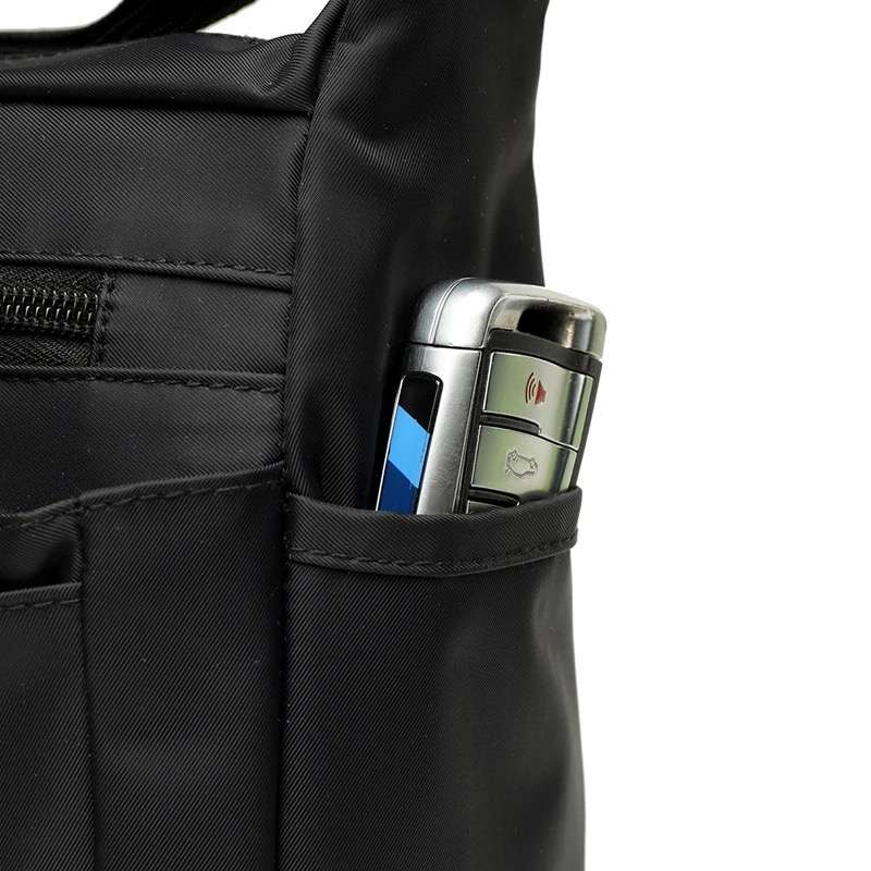 Black Unisex Multi Zipper Sling Shoulder Nylon Bag Crossbody Travel Bag